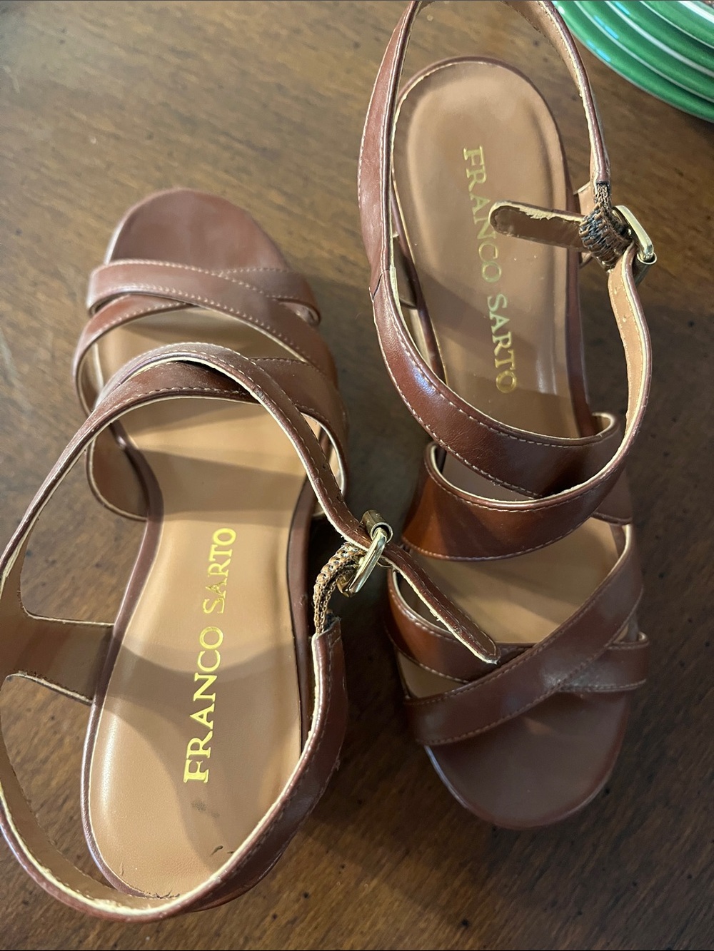 Franco Sarto Brown Leather Crisscross Ankle Strap Sandals